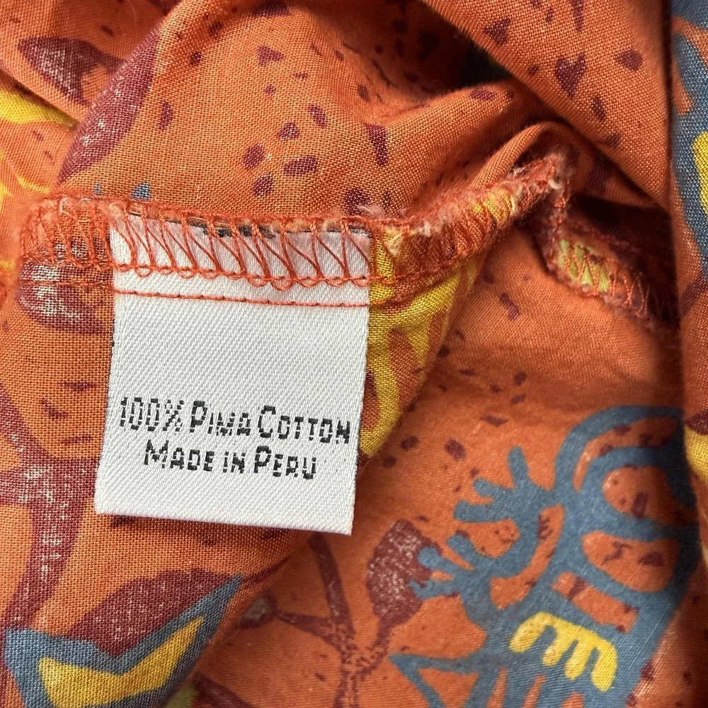 Peruvian Connection Skirt Womens 14 Orange Bird Print Wrap Pima Cotton Midi Boho